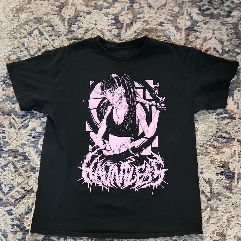 Hauntless Hear No Evil Black T-Shirt with Pink Graphic